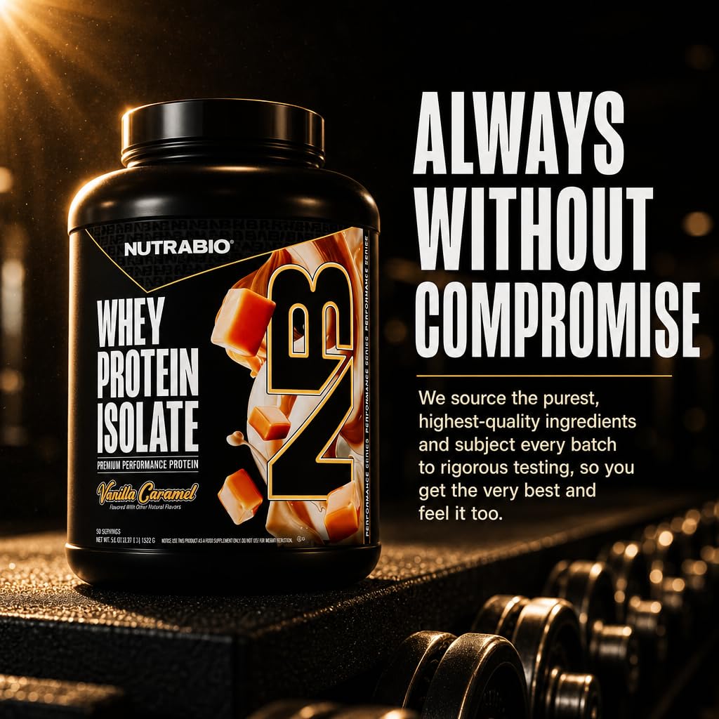NutraBio 100% Whey Protein Isolate Protein Powder, Vanilla Caramel, 54 Servings