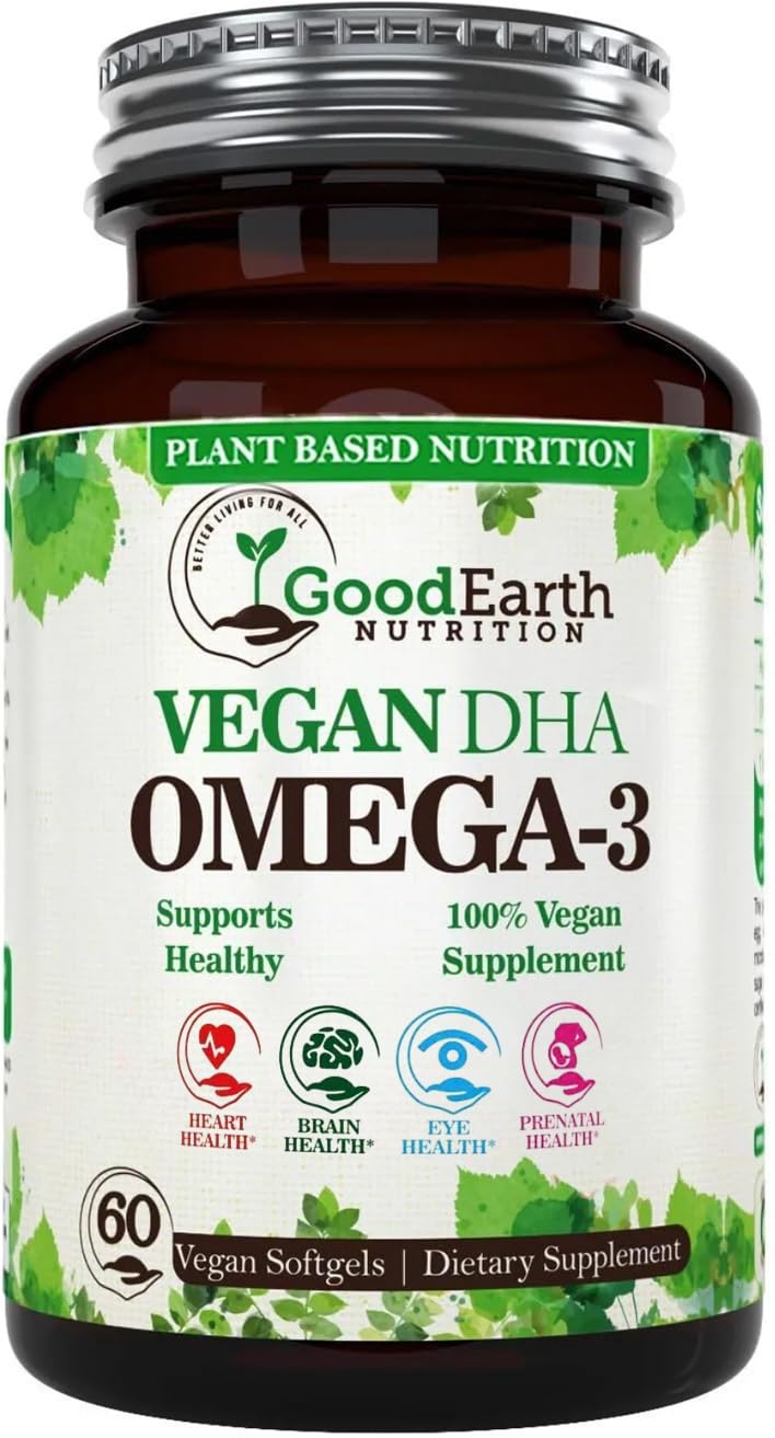GoodEarth Nutrition Algal Oil - Vegan DHA Omega-3 Fish Oil Supplements Softgel 60