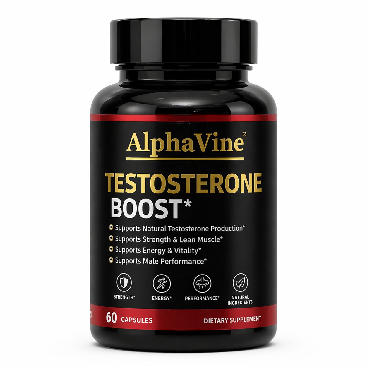 ALPHAVINE Testosterone Booster for Men, Horny Goat Weed, Tongkat Ali and Saw Palmetto, 60 Capsules