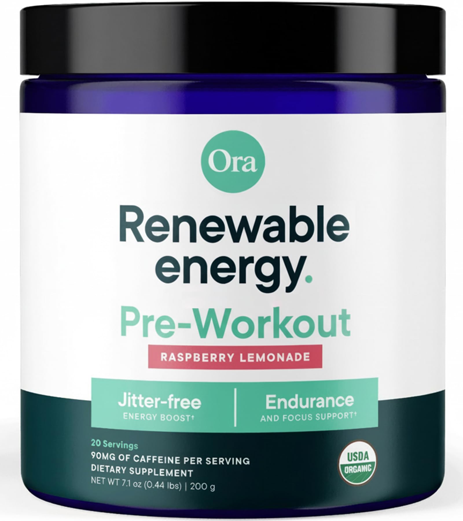 Ora Organic Natural Pre Workout Powder - Raspberry Lemonade Flavor, 7.1 oz