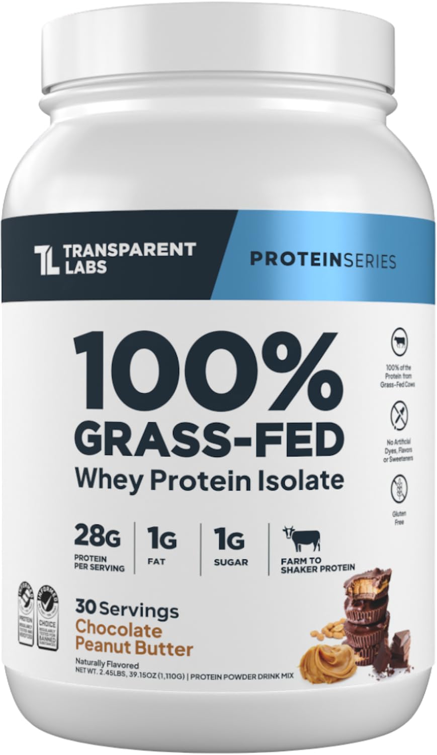 Transparent Labs Grass-Fed Whey Protein Isolate Powder 30 Servings
