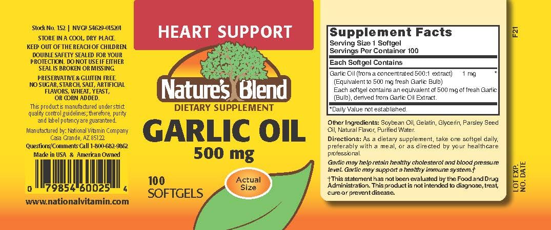 Nature's Blend Garlic Oil 500 mg Softgels, 100 Softgels