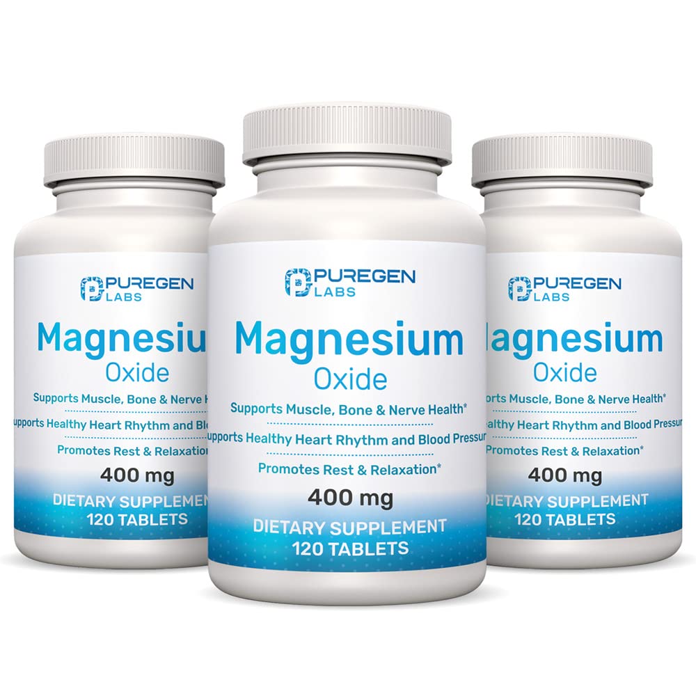P Puregen Labs Magnesium 400mg High Potency Magnesium Oxide Tablet 360 Count