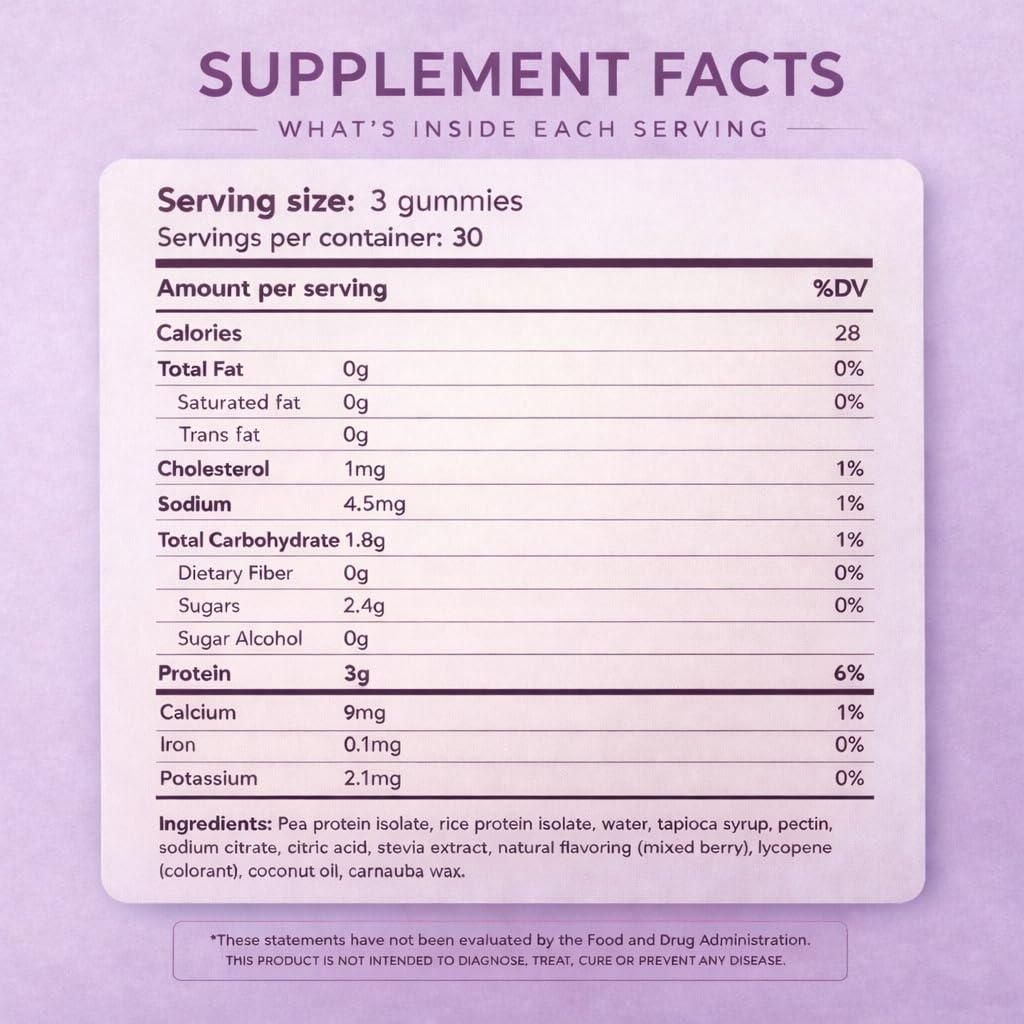 Zelvi Plant-Based Protein Gummies 3g Per Serving, Mixed Berry, 90 Count