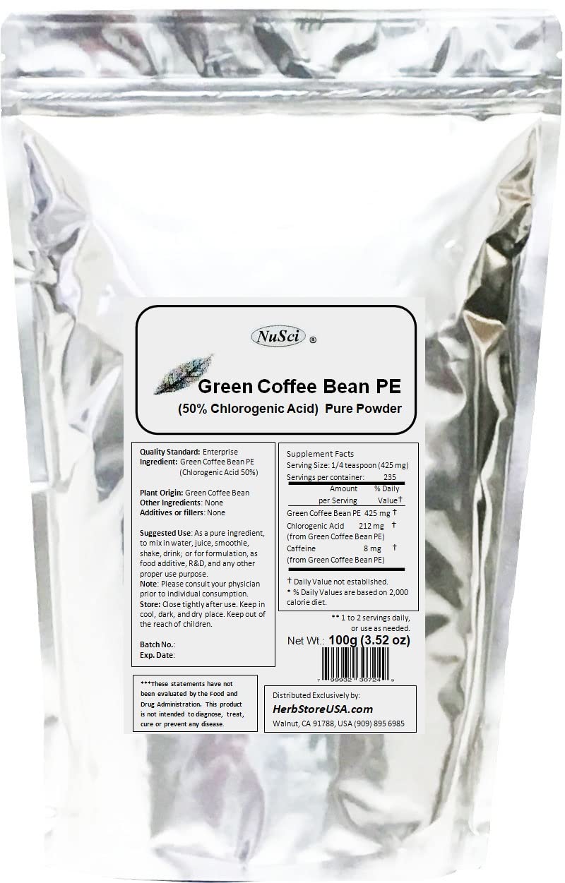NuSci Green Coffee Bean Extract Powder, Standardized 50% Chlorogenic Acid, 8.82 oz