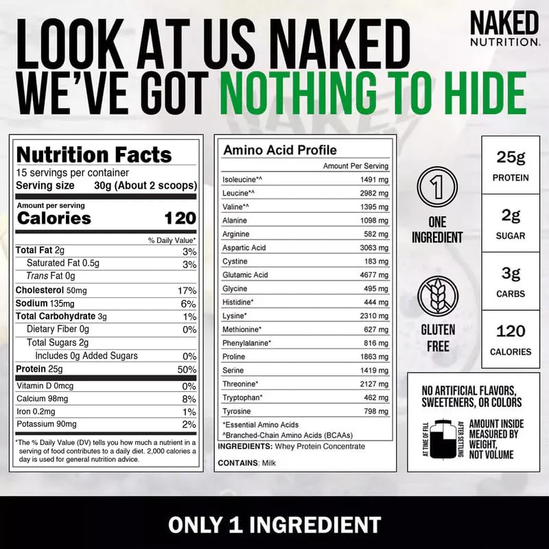 NAKED Whey Protein Powder, 16 oz