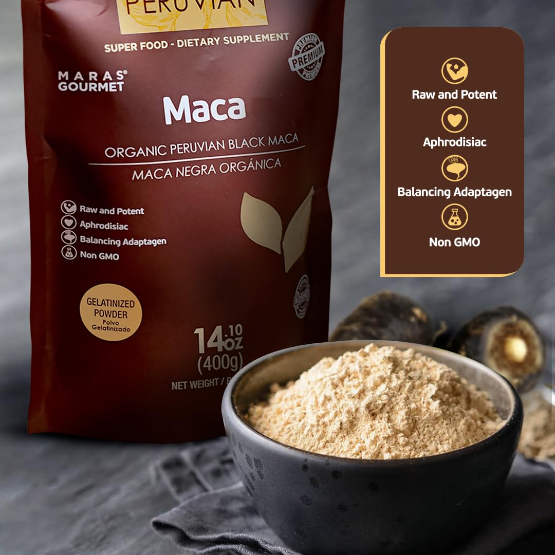 MARAS GOURMET Organic Peruvian Black Maca Gelatinized Root Powder, 7 oz