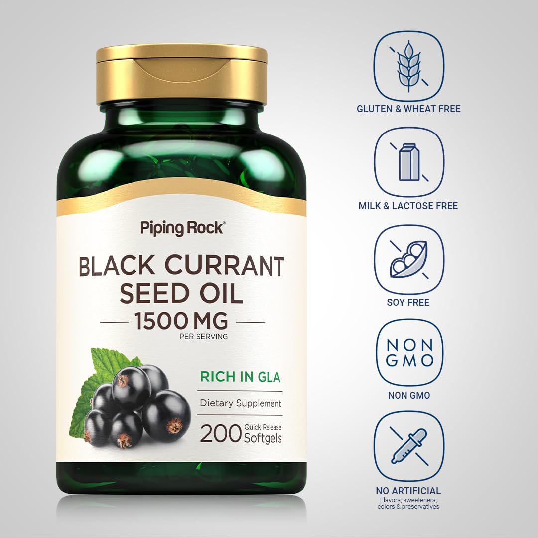Piping Rock Black Currant Seed Oil Softgel Capsules 1500mg 200 Count