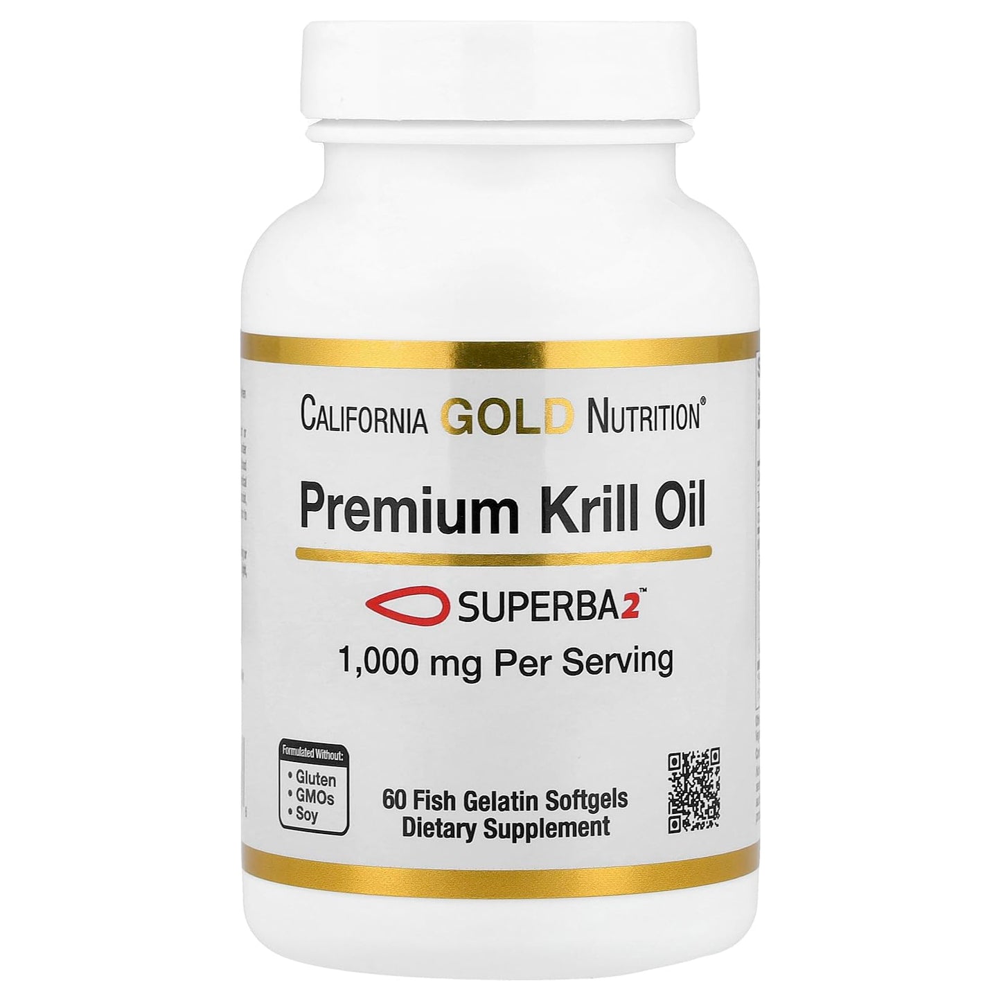 California Gold Nutrition Premium Krill Oil with Superba2 Bioavailable Omega-3s from Antarctic Krill - Heart & Brain Health Support - Gluten Free, Non-GMO - 1000 mg Softgels, 60 Count