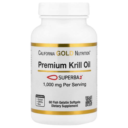 California Gold Nutrition Premium Krill Oil with Superba2 Bioavailable Omega-3s from Antarctic Krill - Heart & Brain Health Support - Gluten Free, Non-GMO - 1000 mg Softgels, 60 Count