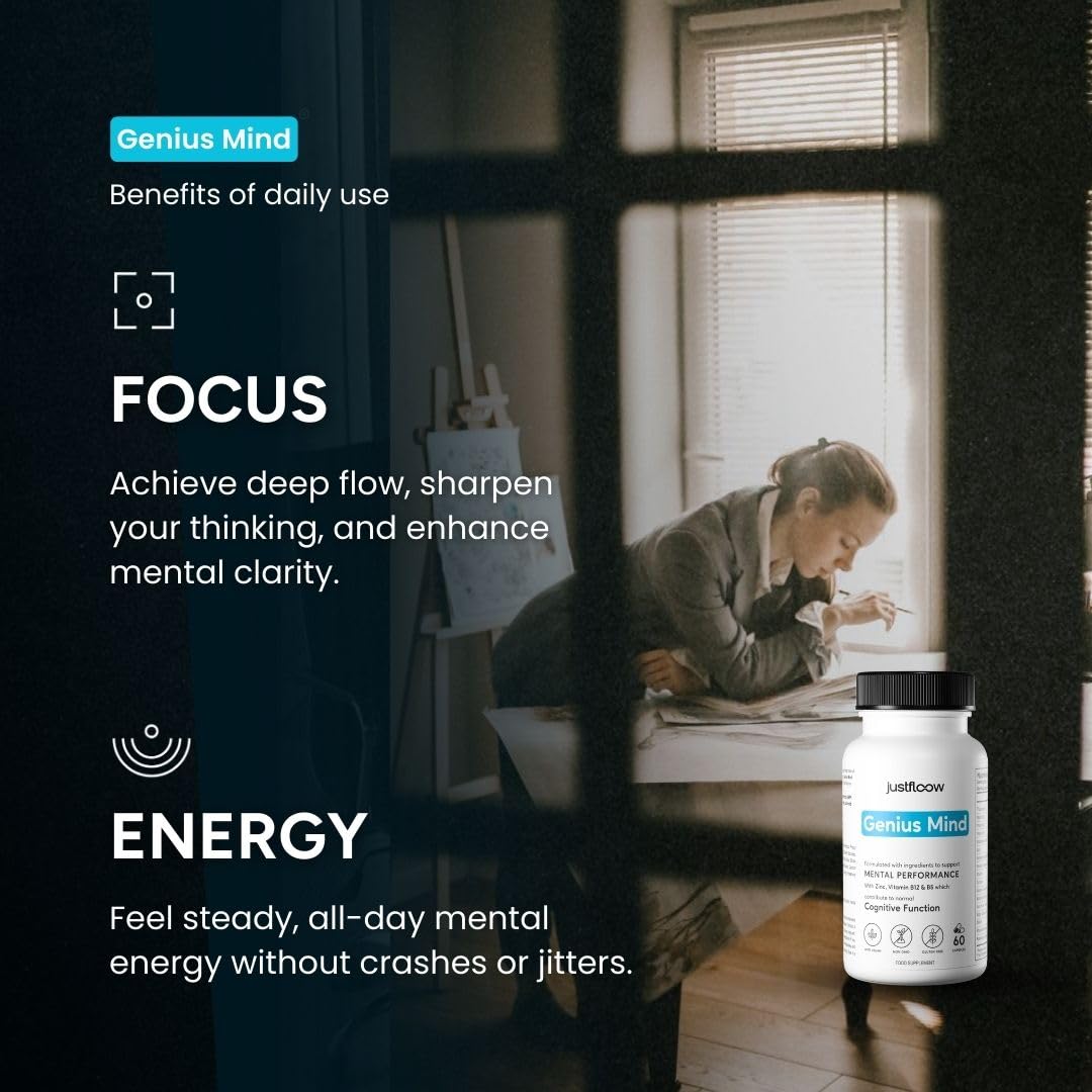 JustFloow Genius Mind Nootropic Brain Supplement Capsule 60 Count