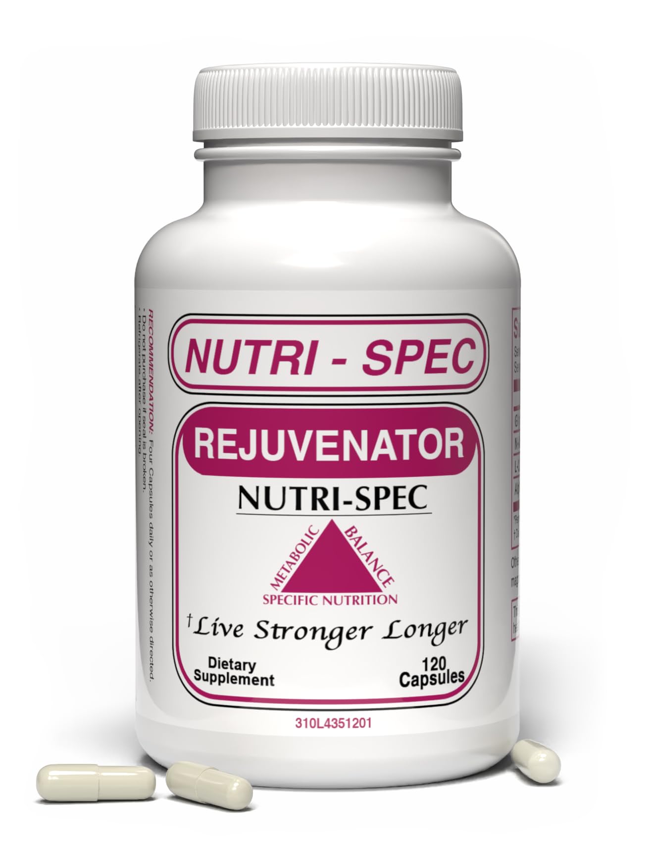 Nutri-Spec Rejuvenator Anti-Aging Supplement Antioxidant Cellular Support with Alpha Lipoic Acid, NAC, L-Carnosine & Glycine, 120 Capsules