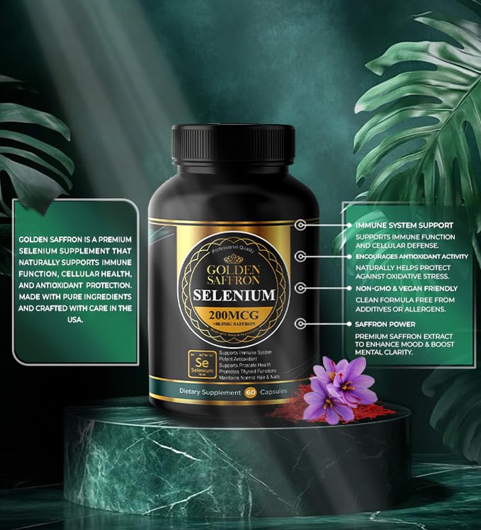 Golden Saffron Selenium (200mcg Selenium & 88.5 mg Saffron Extract) Capsules 60