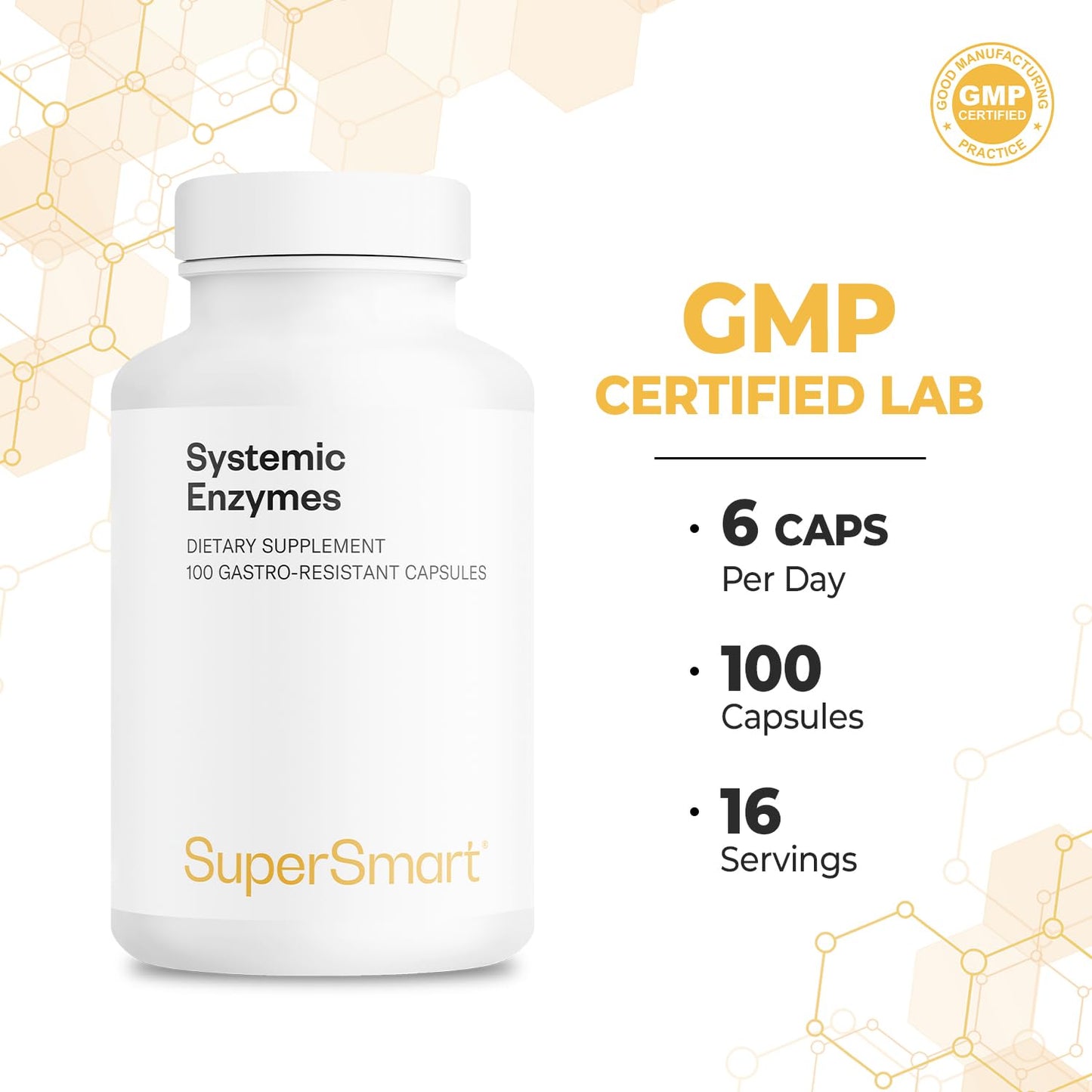Supersmart Systemic Enzymes (High Potency) - with Bromelain, Protease, Lipase, Trypsin, Chymotrypsin, Peptidase, Pancreatin - Proteolytic Enzymes Complex 100 Capsules