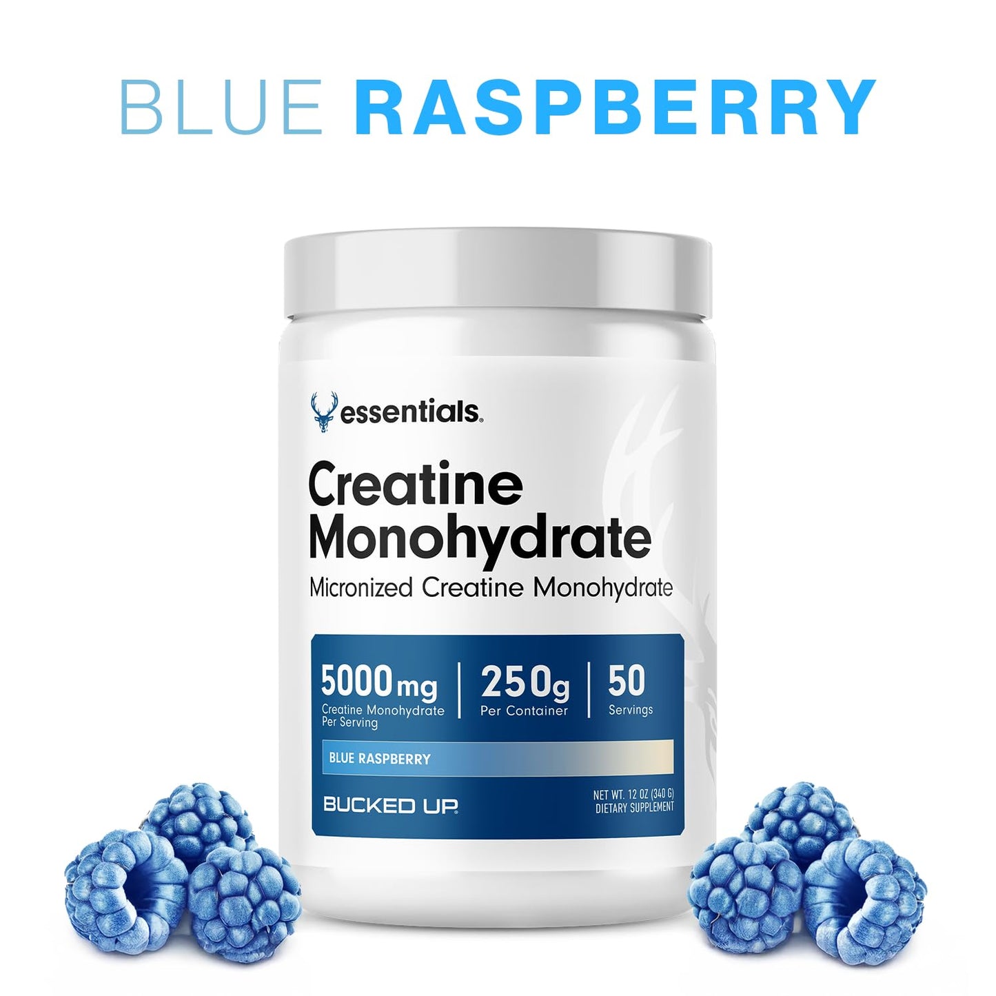 Bucked Up Blue Raspberry Creatine Monohydrate Powder, 50 Servings, 250 g
