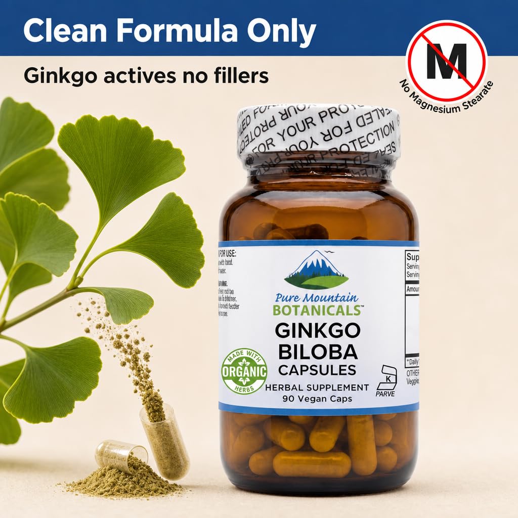 Pure Mountain Botanicals Ginkgo Biloba Capsules 400mg, 90 Count