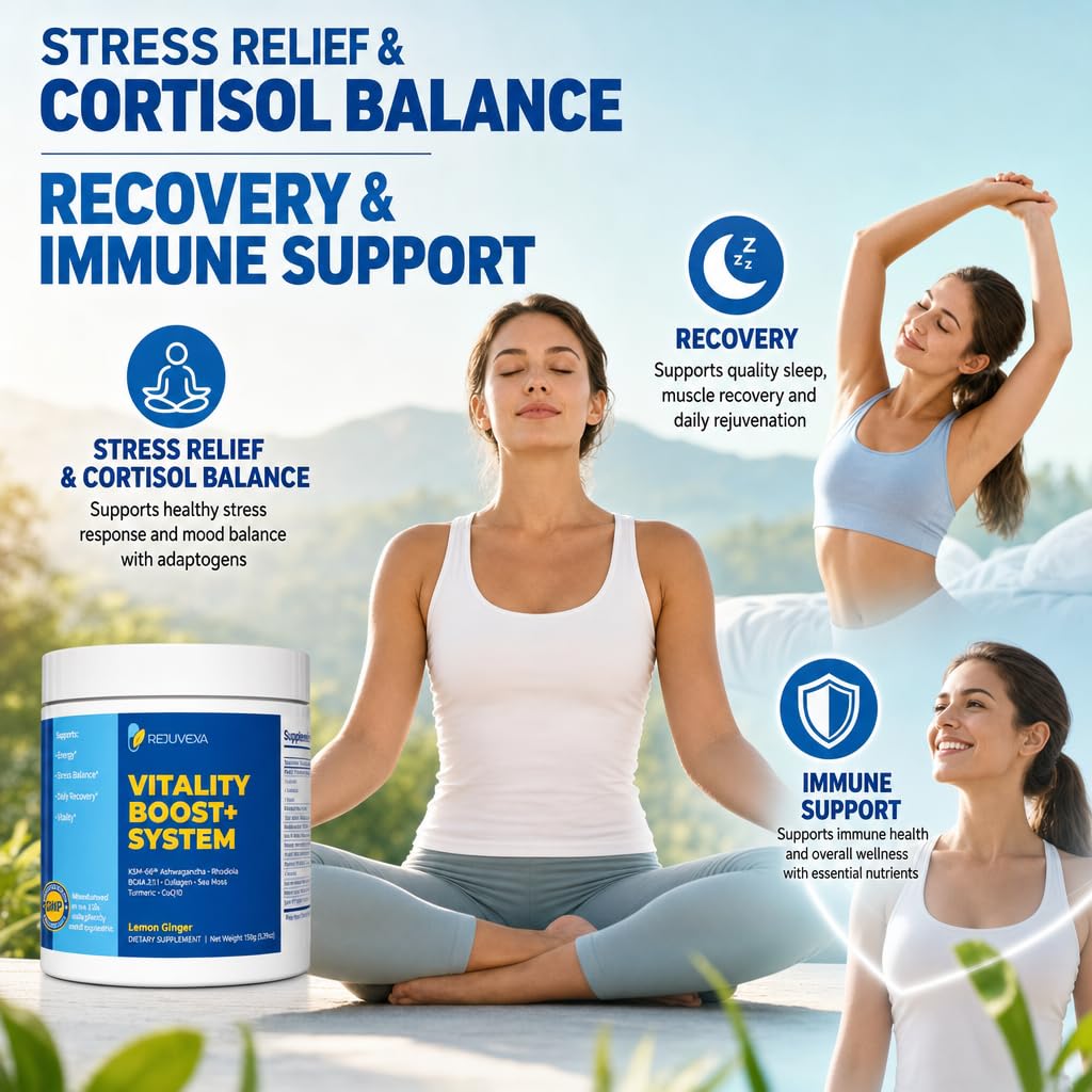 Rejuvexa KSM-66 Ashwagandha 500mg & Magnesium Powder Supplement with CoQ10, BCAA & Turmeric, 5.29 oz
