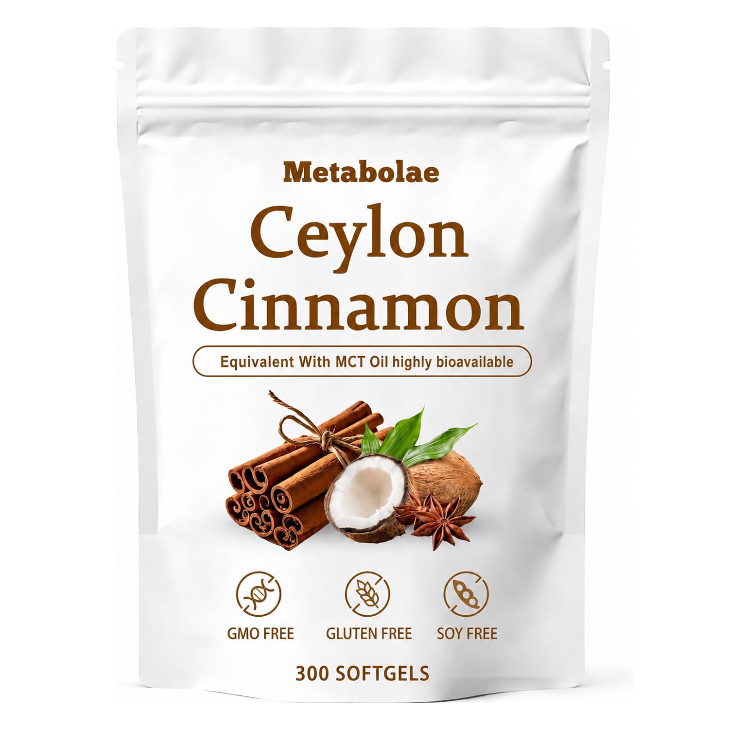 BELANO Metabolae Ceylon Cinnamon with MCT Oil, 300 Softgels
