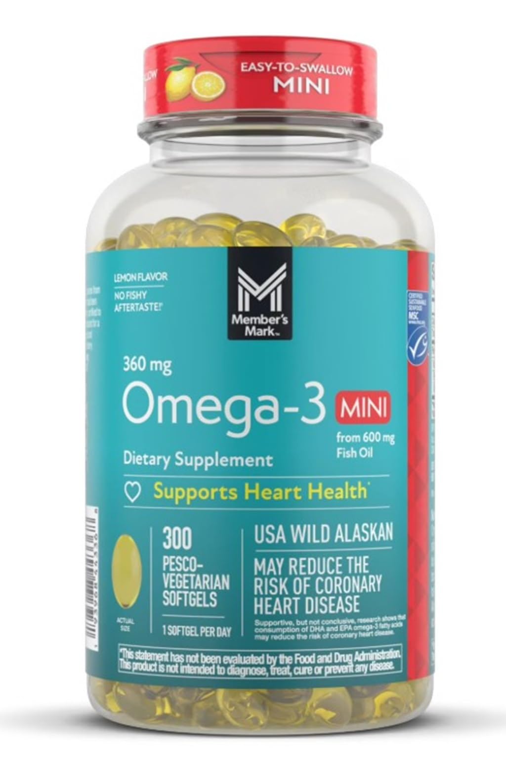 Member's Mark 360mg Omega-3 USA Wild Alaskan Fish Oil Softgel, 1 Count