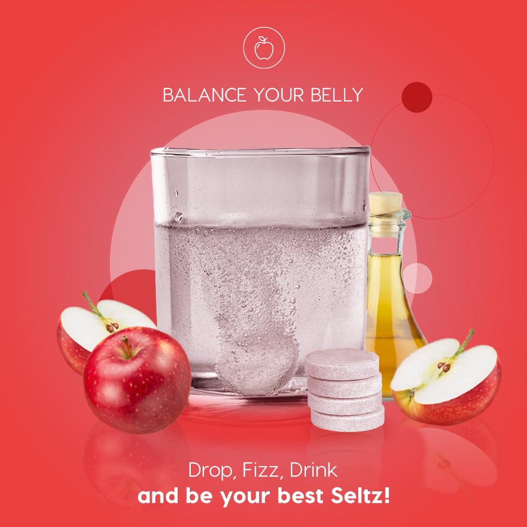 Seltz Balance Your Belly – Effervescent Vitamins with Apple Cider Vinegar (1000 mg) & Vitamin B6 for Digestive Health, Blood Sugar & Mood Support – Apple Flavor, 120 Tablets