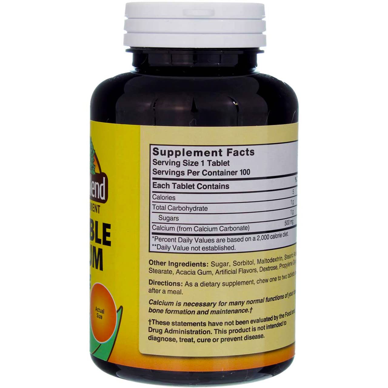 Nature's Blend Calcium Chewable Bavarian Cream 500 mg, 100 Tablets