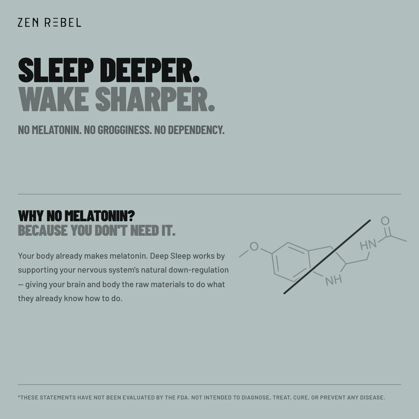 ZEN REBEL Deep Sleep Support - Magnesium L-Threonate & Glycinate, L-Theanine & Apigenin, Melatonin-Free, Promotes Calm, Restful Sleep & Morning Clarity, 30 Capsules