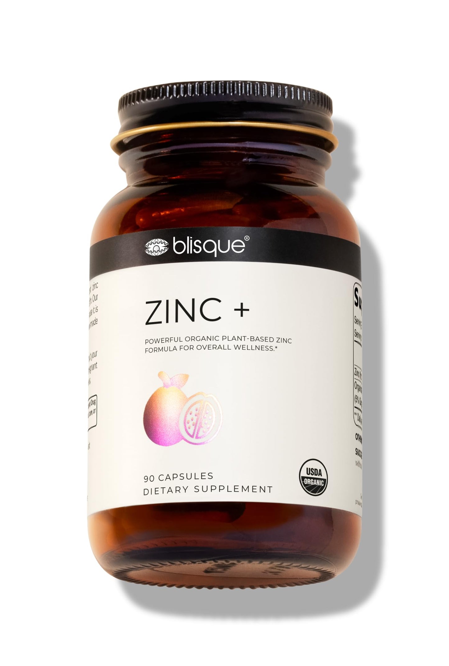 Blisque Organic Zinc Supplement Sourced from Guava Leaves with Ginger Extract, 90 Capsules