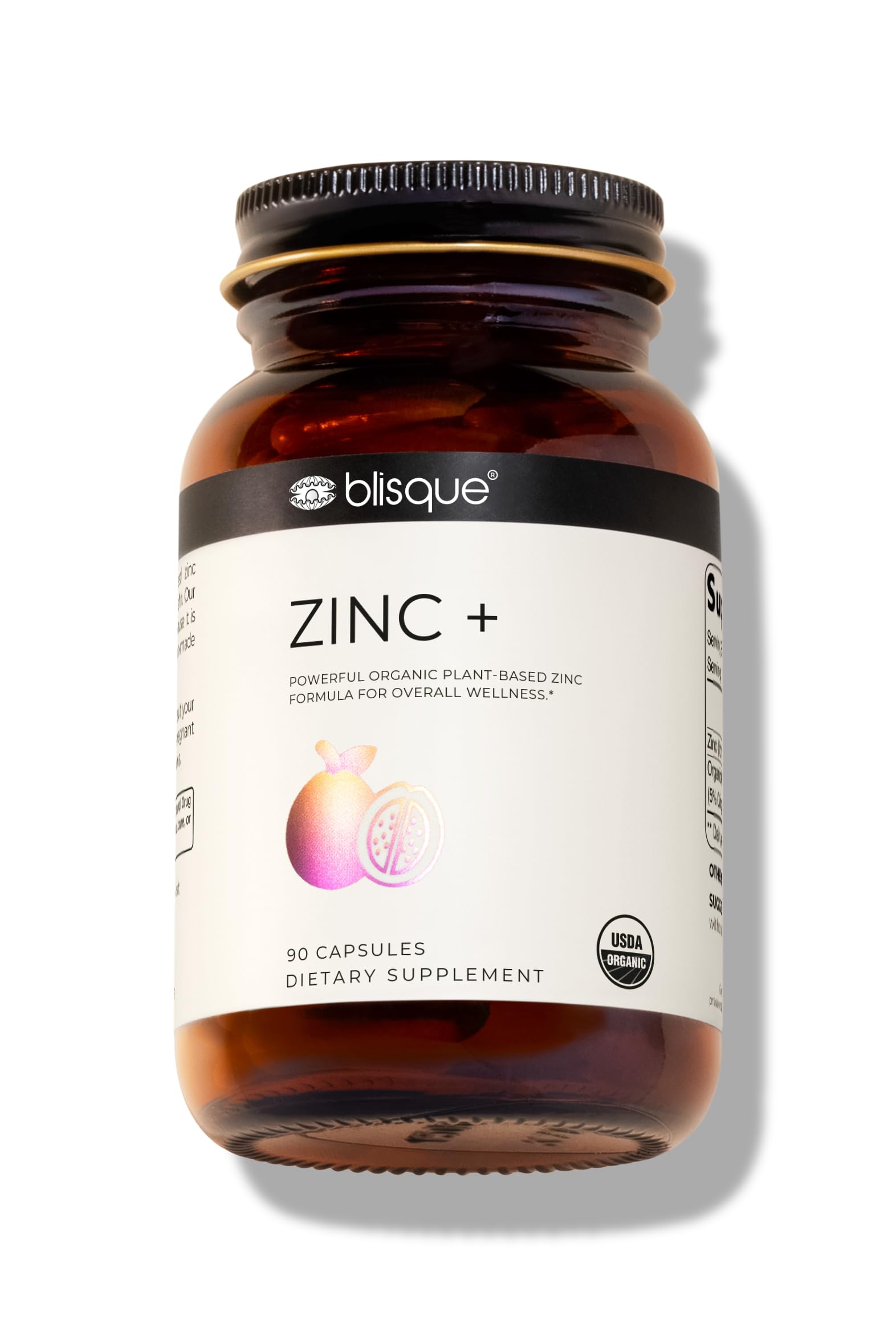 Blisque Organic Zinc Supplement Sourced from Guava Leaves with Ginger Extract, 90 Capsules