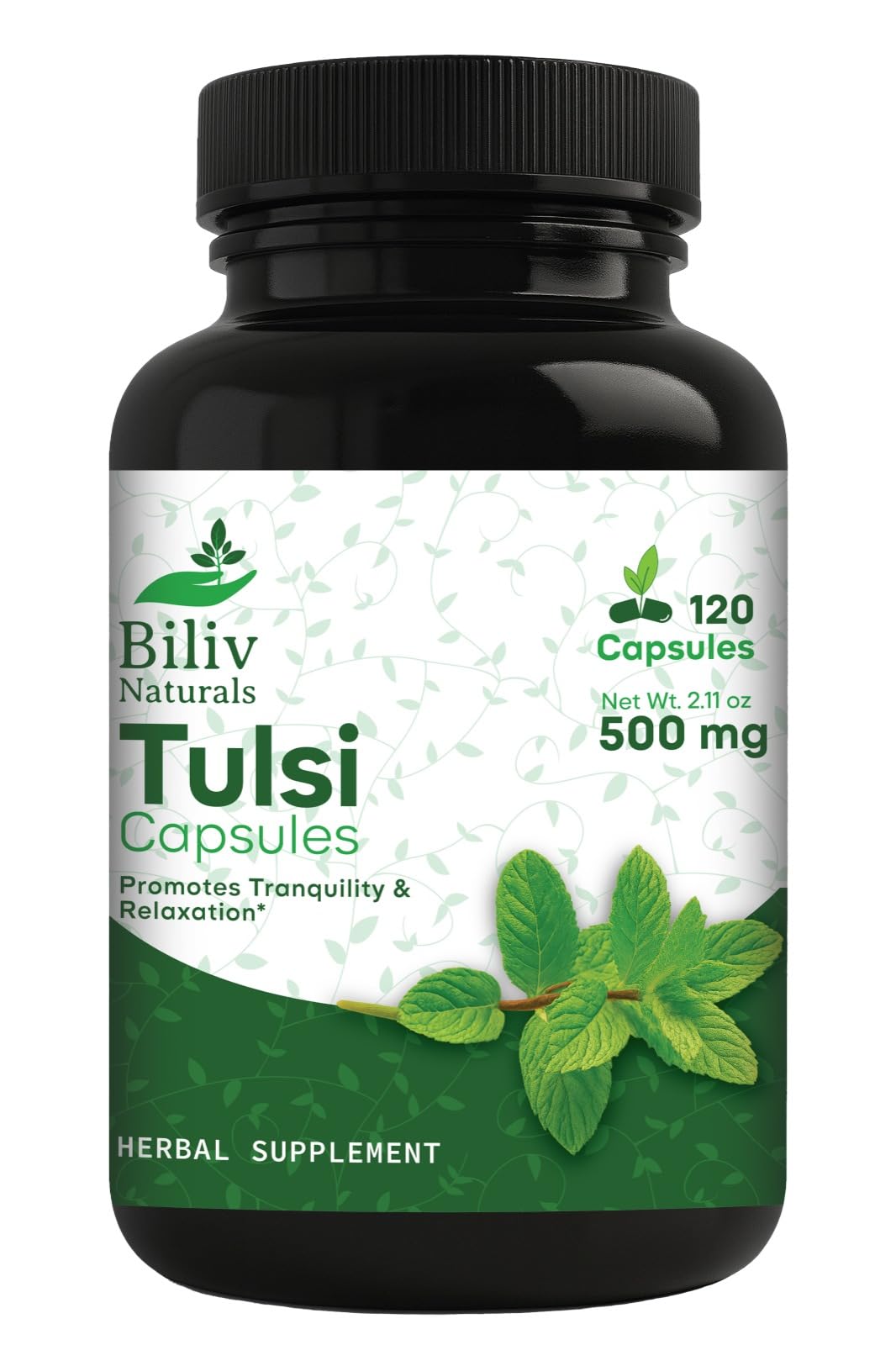 Biliv Naturals Tulsi (Holy Basil) 500 mg Herbal Supplement Capsules, Immune Support, Adaptogen, Supports Healthy Stress Response, Vegan, Gluten-Free, 120 Capsules
