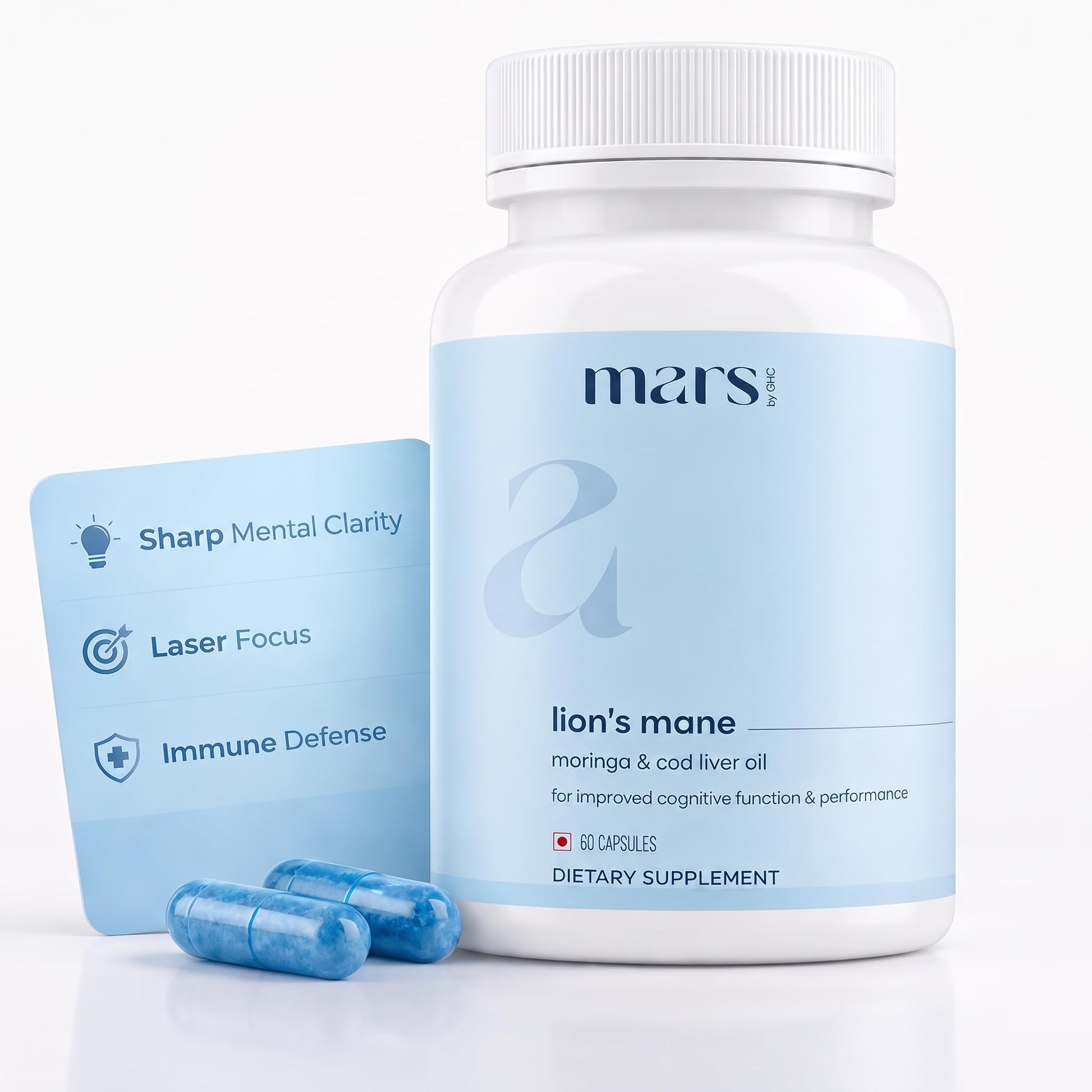 mars by GHC Lion’s Mane Powered with Moringa Powder & Cod Liver Oil, 60 Capsules