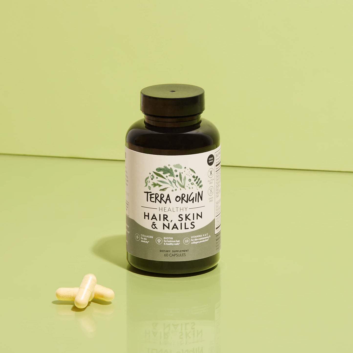 TERRA ORIGIN Healthy Hair, Skin and Nails Supplement with Collagen, Biotin, Horsetail & B-Complex 60 Capsules