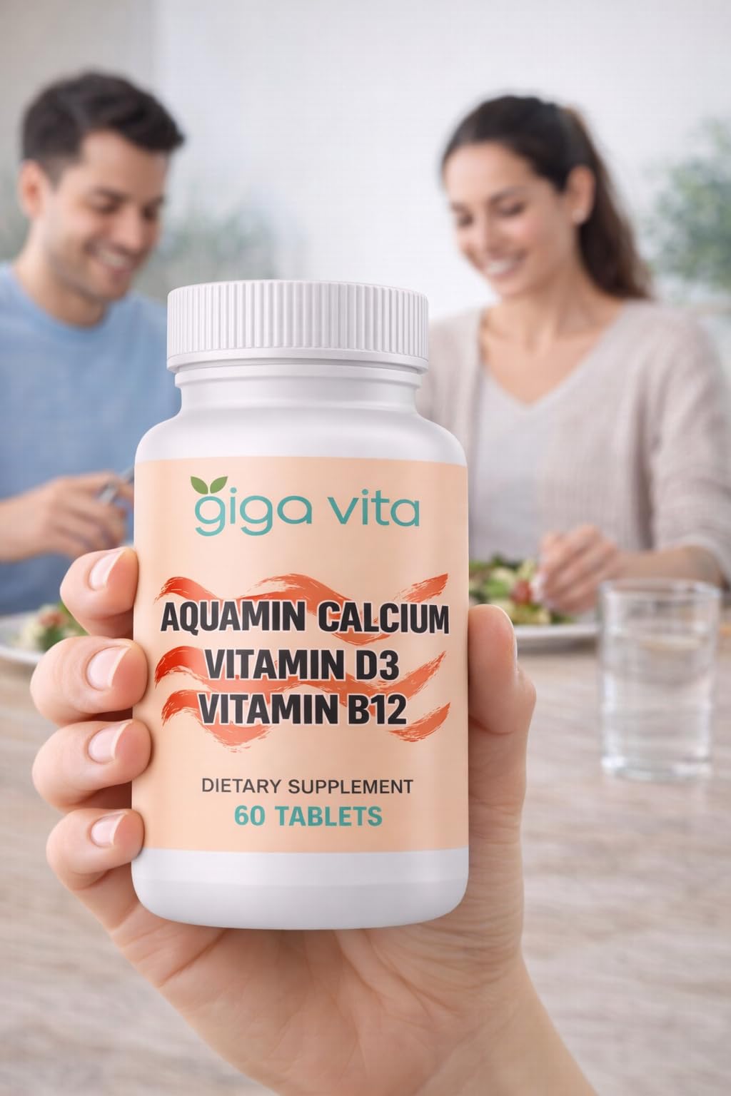 Giga Vita Aquamin Calcium with Vitamin D3 & Vitamin B12 – Bone, Joint & Energy Support – 60 Tablets