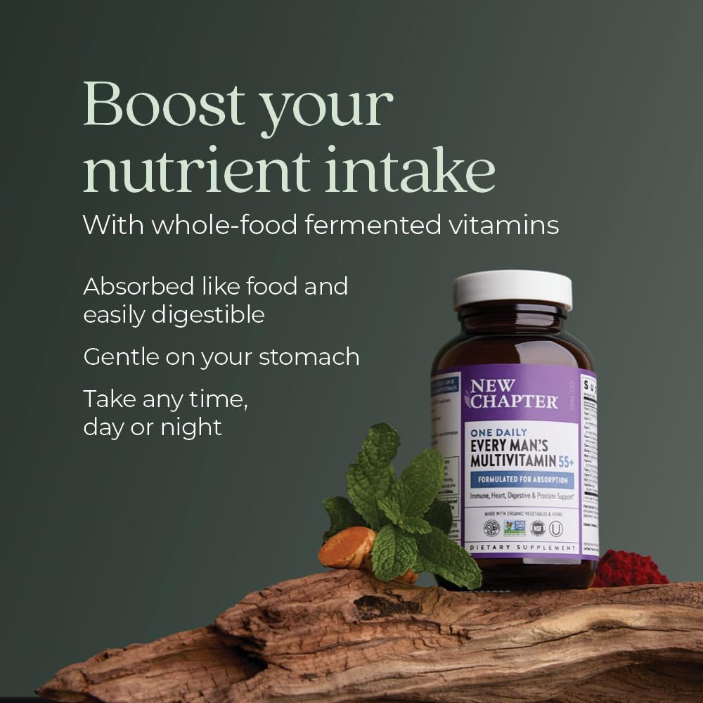 New Chapter Men’s Multivitamin 55+, Extra B6 & B12, D3, Astaxanthin, Vitamin C & Zinc, Immune, Heart, Cellular Energy, and Brain Health, Gentle on The Stomach, 192 Tablets