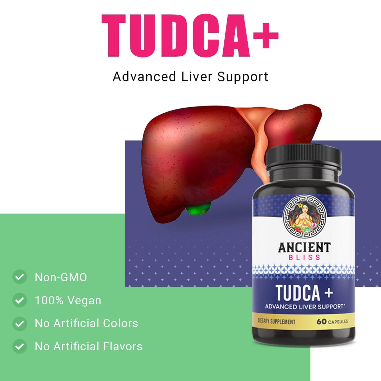 Ancient Bliss Tudca 500mg (Tauroursodeoxycholic Acid) Liver Support Capsule, 60 Count