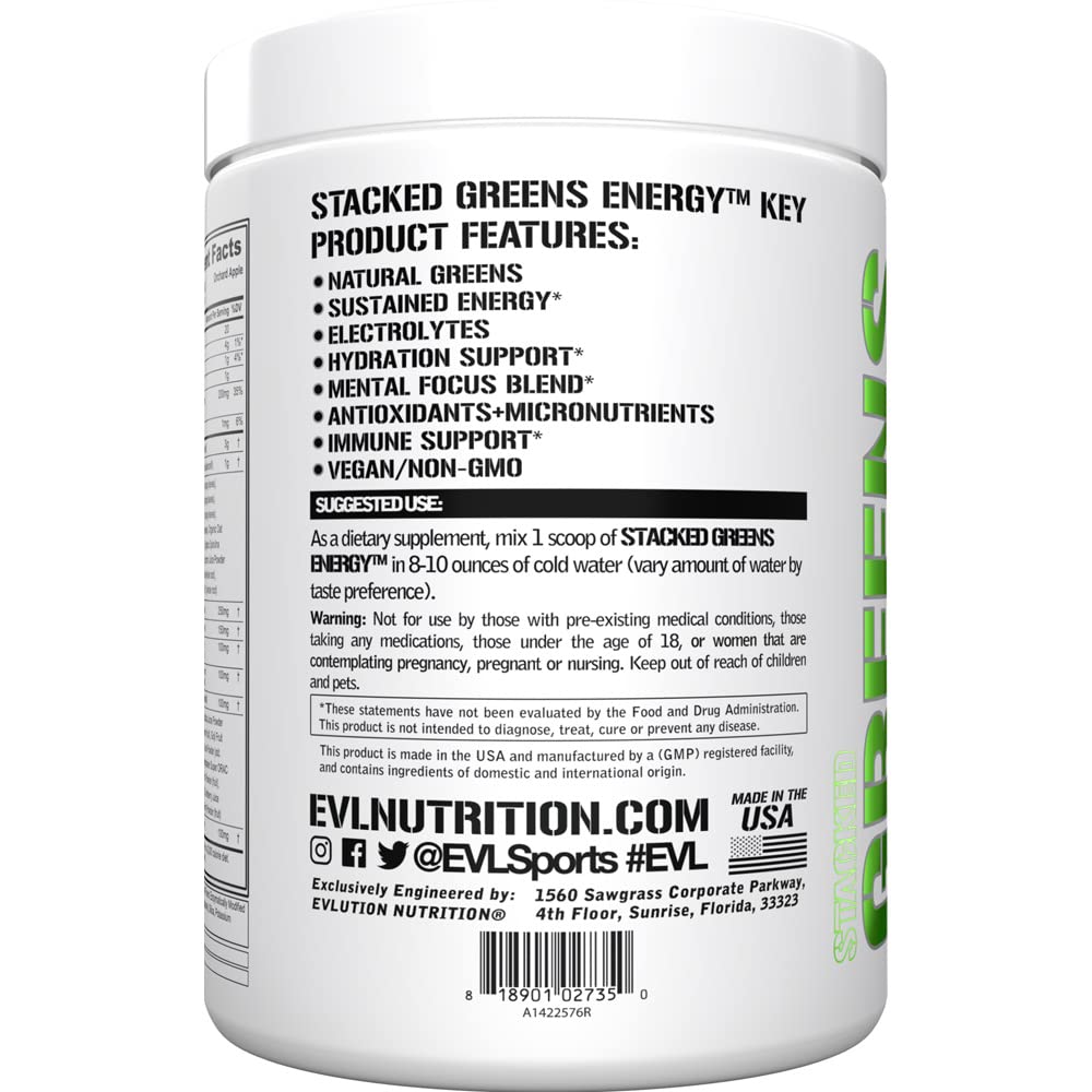Evlution Stacked Greens Energy Powder 7.3 Ounce