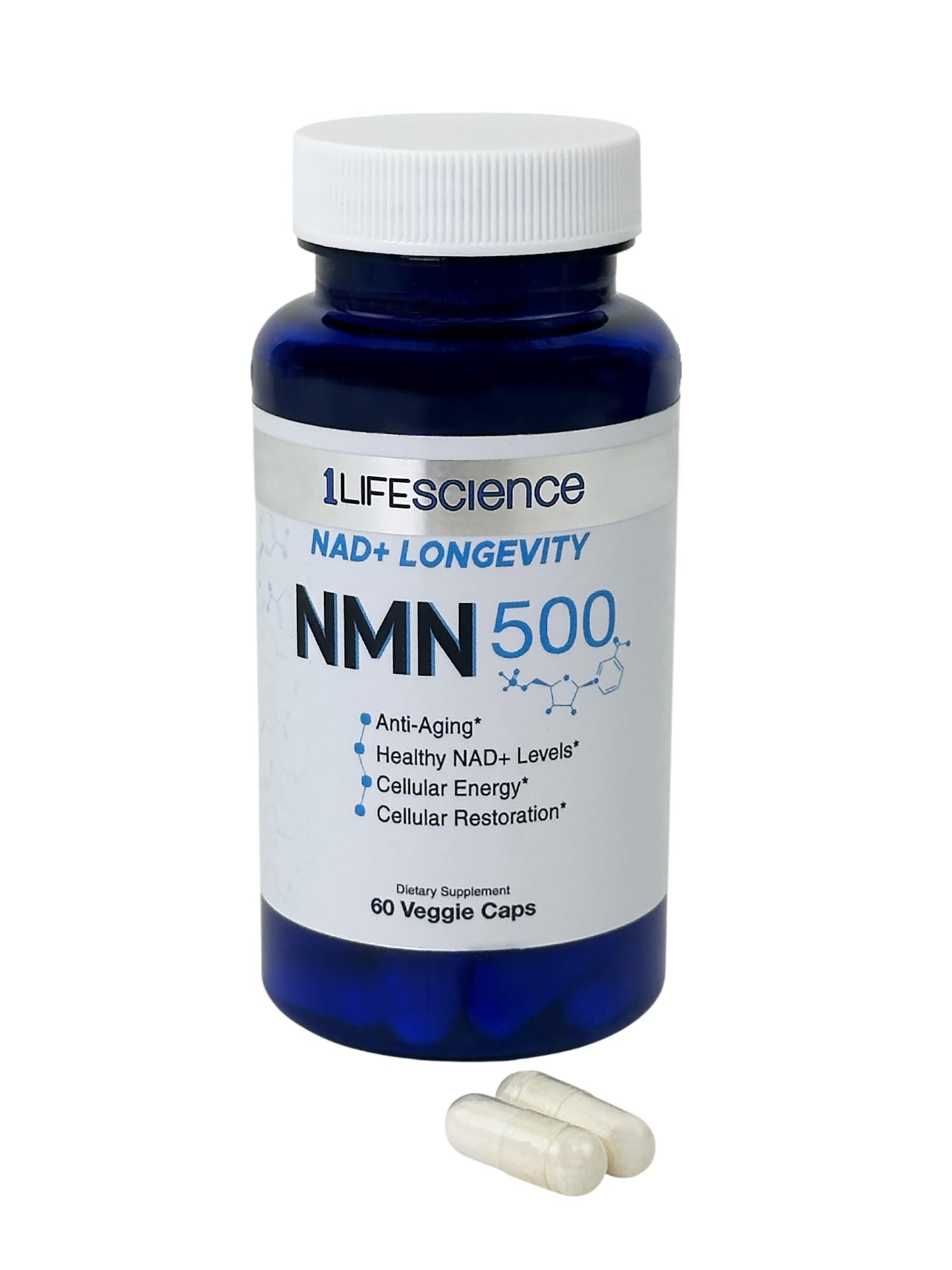 1LifeScience NMN500 Nicotinamide Mononucleotide Supplement Capsule, 60 Veg Capsules