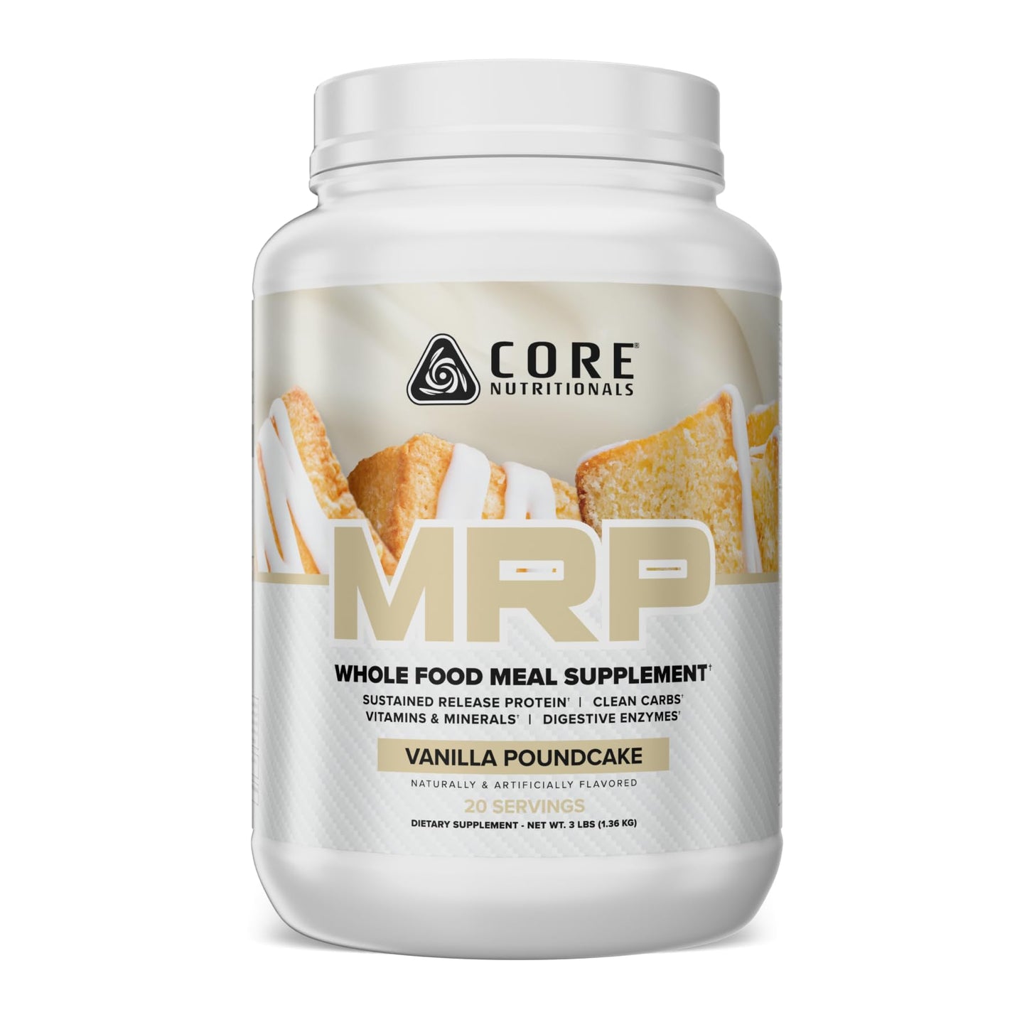 Core Nutritionals MRP Full Spectrum Meal Replacement Whey Protein Blend + Low Glycemic Carb Blend Vanilla Poundcake Powder 48 Servings