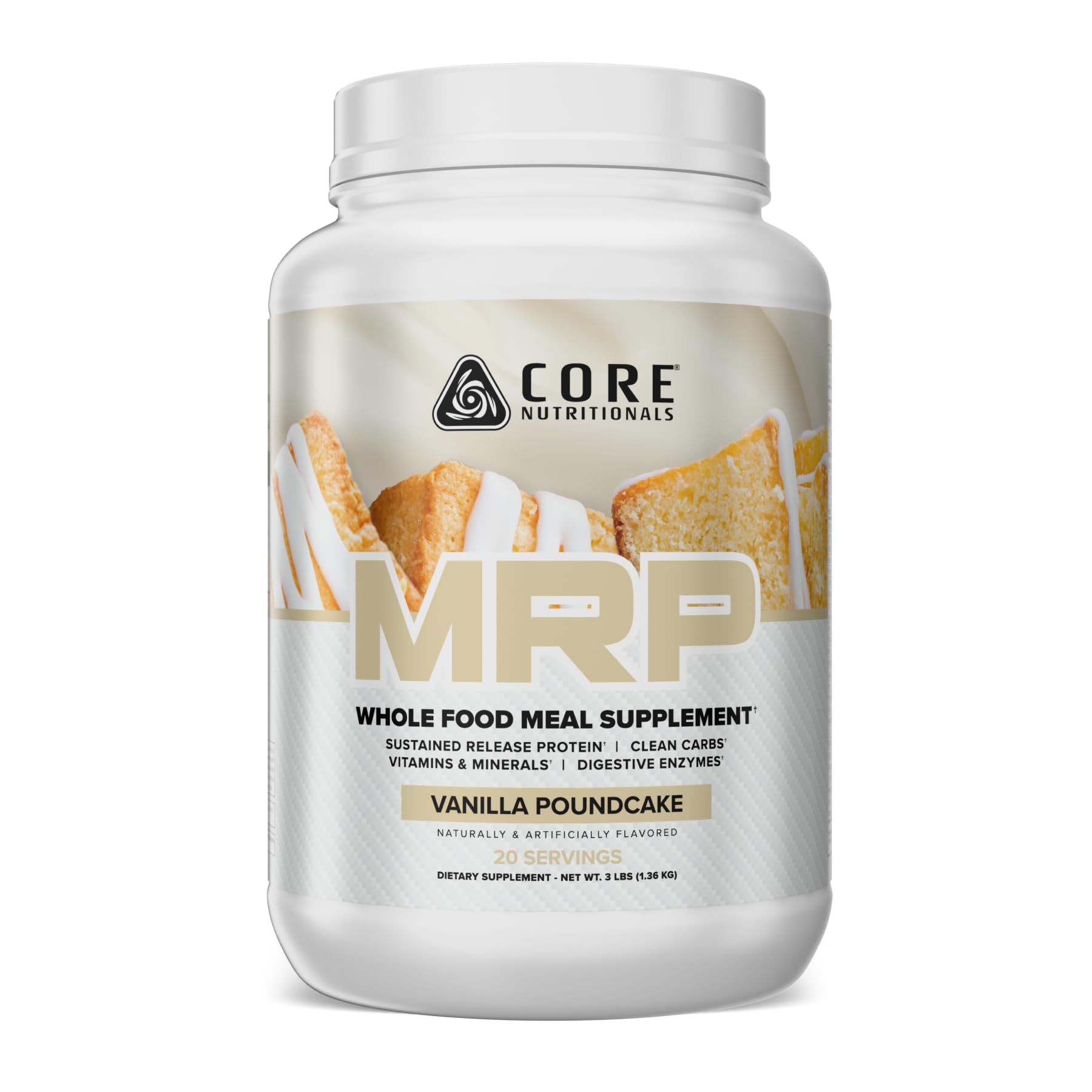 Core Nutritionals MRP Full Spectrum Meal Replacement Whey Protein Blend + Low Glycemic Carb Blend Vanilla Poundcake Powder 48 Servings