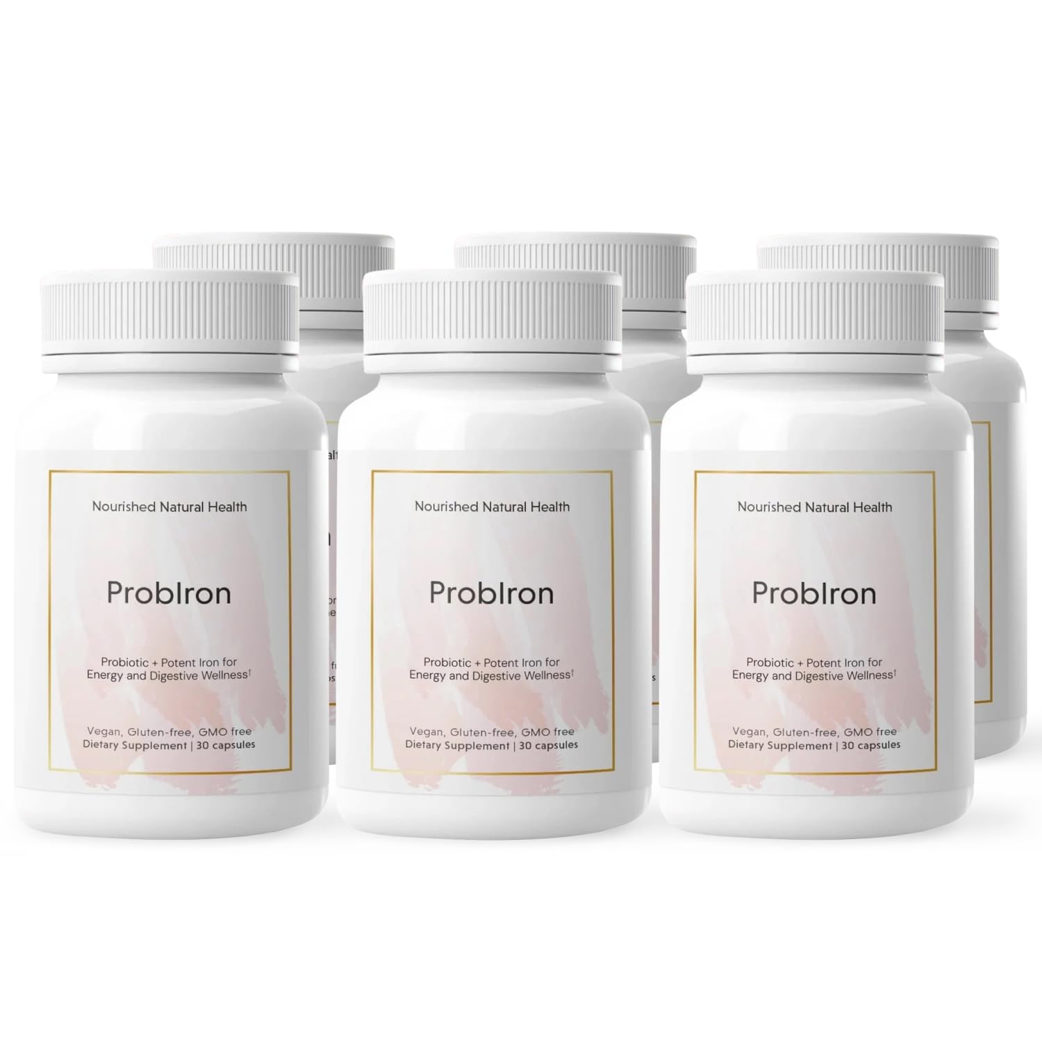Nourished Natural Health ProbIron Women's Probiotic + Iron Supplement with Vitamin C and Copper, Vegan Formula for Energy and Digestive Wellness, Capsules, 180