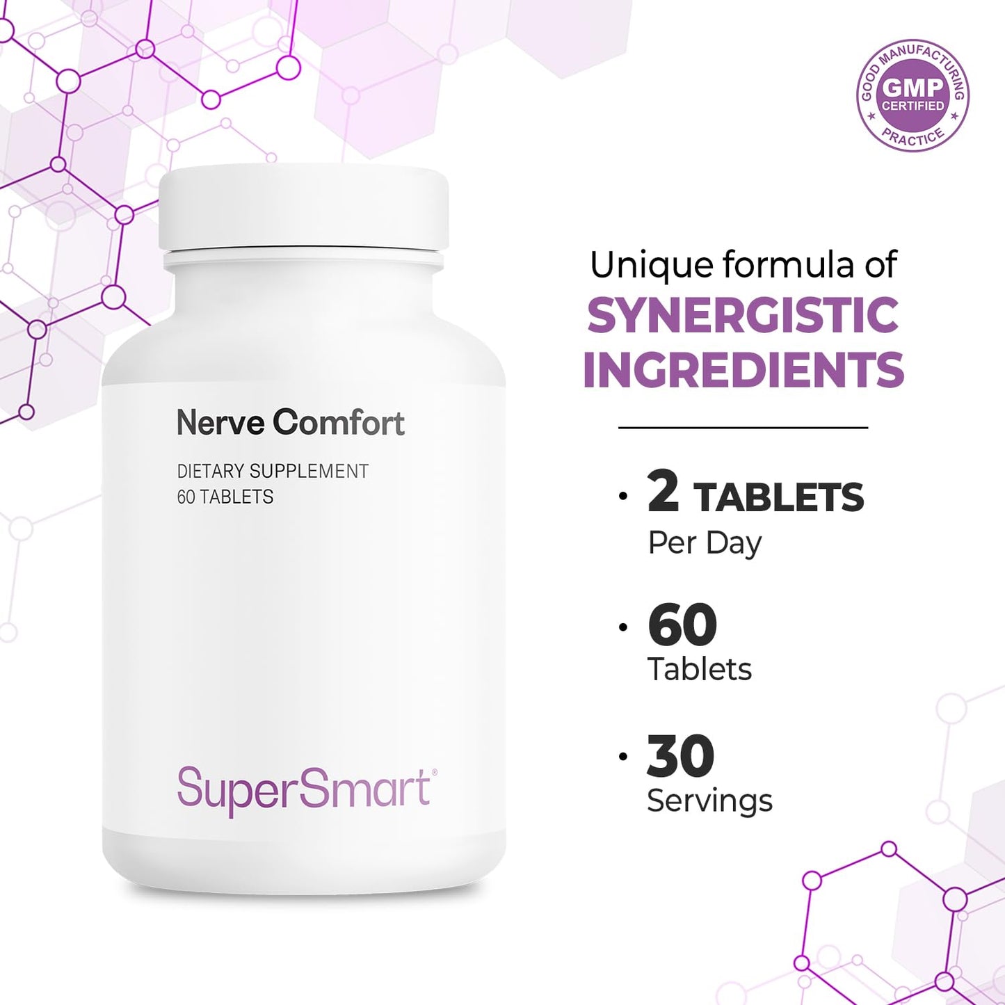 Supersmart Nerve Comfort Advanced Formula with Alpha Lipoic Acid ALA, Acetyl-L-Carnitine, Benfotiamine & Magnesium, 60 Tablets
