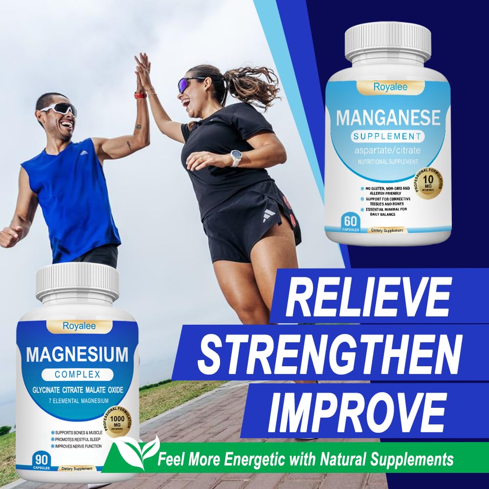 Royalee Magnesium Complex & Manganese Supplement Bundle Capsules, 150 Count
