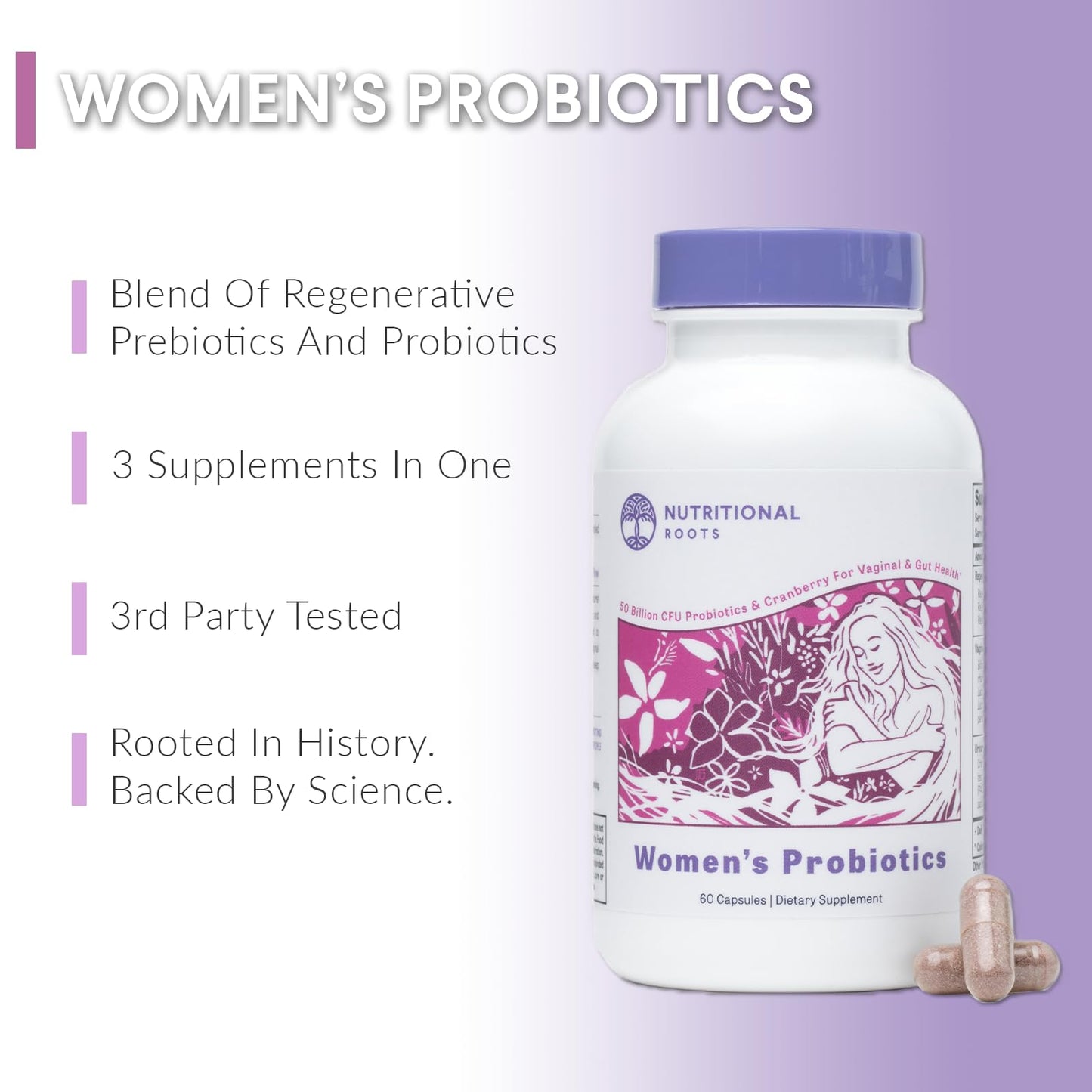 Nutritional Roots Women's Probiotics & Prebiotics for Vaginal Health Support Capsule 1