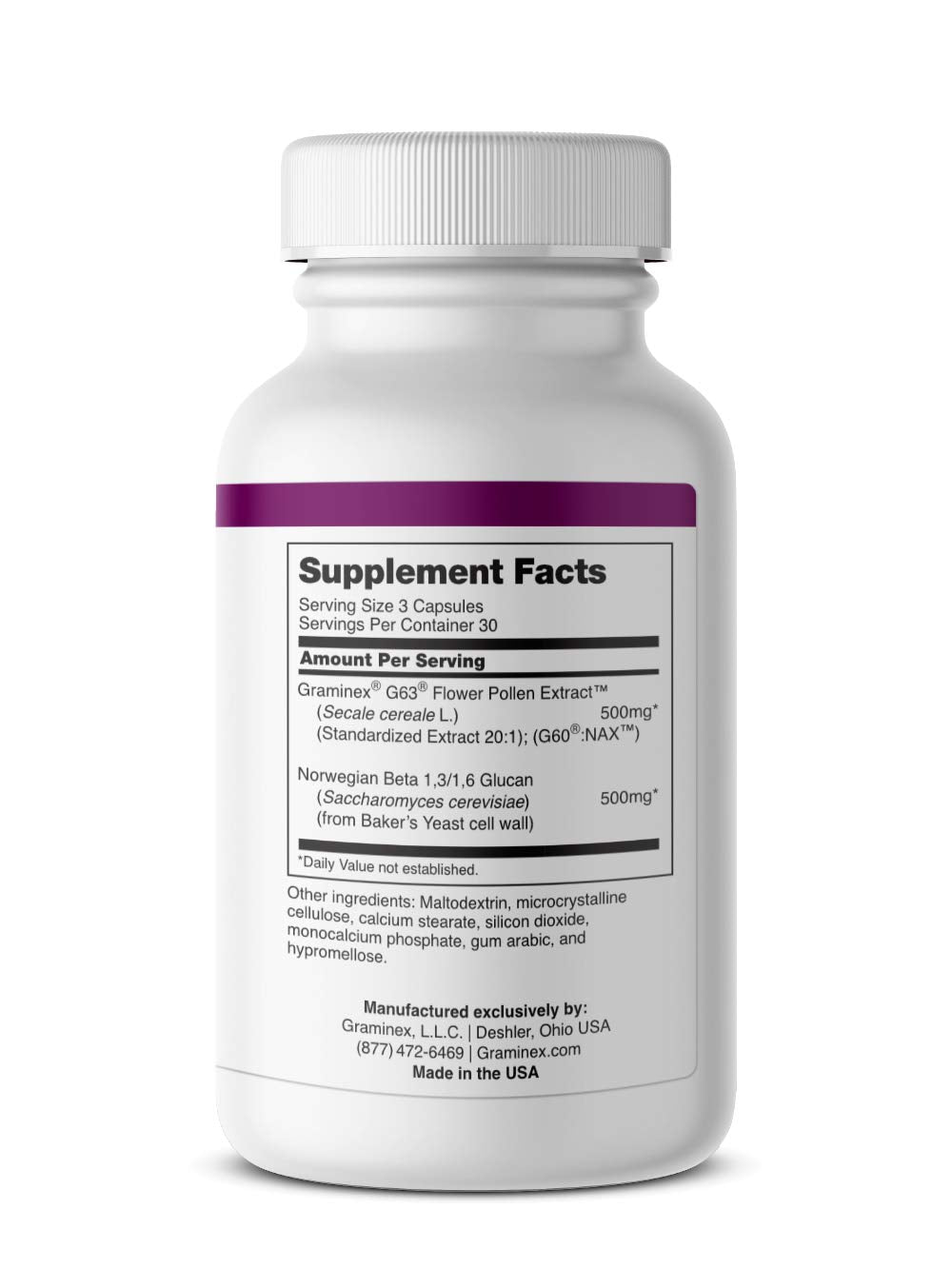 Graminex Pollimmune 500mg Beta 1,3/1,6 Glucan (Baker's Yeast) and Flower Pollen Extract Antioxidant Formula, Natural Immune System Support Supplement & Energy Booster, 1 Capsule