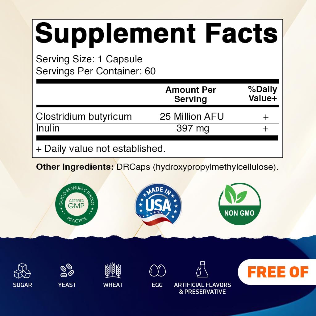 Vitamatic Clostridium butyricum 25 Million Capsules, 60 Count