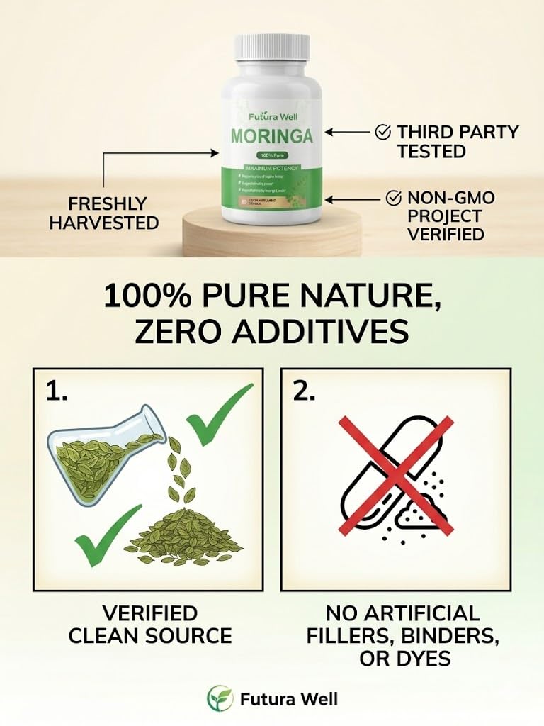 Galriva Moringa Capsules Organic Moringa Oleifera with Moringa Leaf Powder, Plant Based Herbal Supplement, Vegan, Non-GMO, 60 Capsules