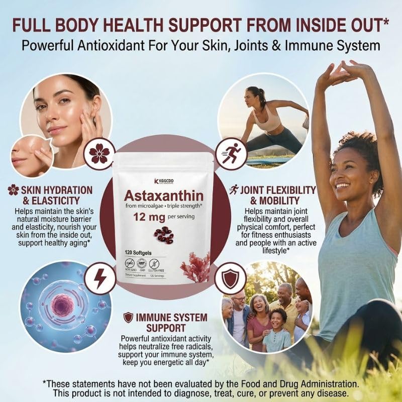KGGCDD Astaxanthin Supplements 12mg Capsules 120