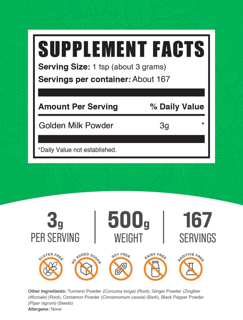 BulkSupplements Golden Milk Powder 17.6 Ounce (Pack of 1)