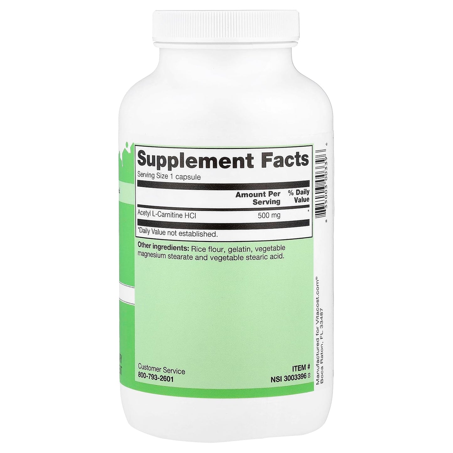 Acetyl L-Carnitine HCl 500 mg Capsules, 1 Count