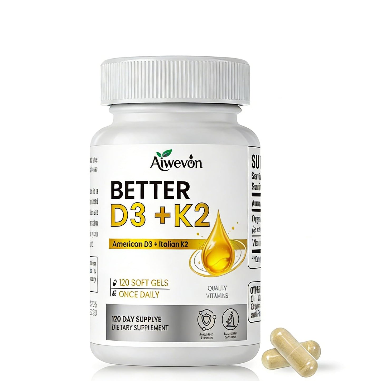 Aiwevon Vitamin D3 with K2 MK7 Capsule, 120 Capsules