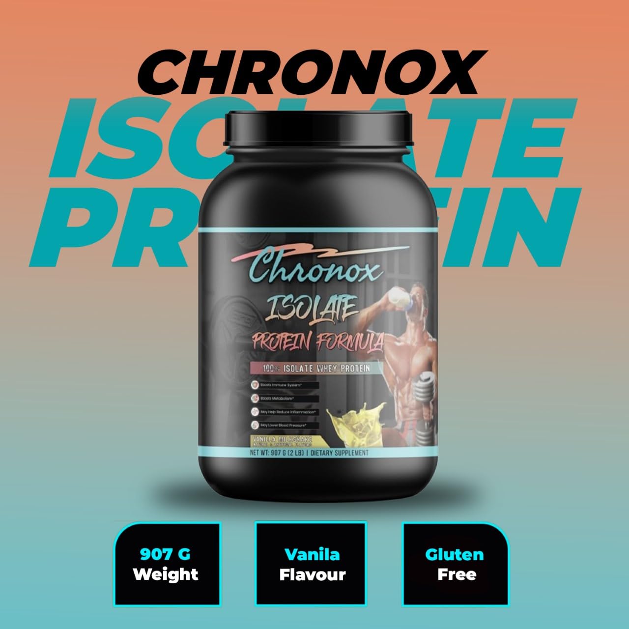 Chronox Isolate Whey Protein Powder Vanilla Flavor, 2 lb, 1 Pack